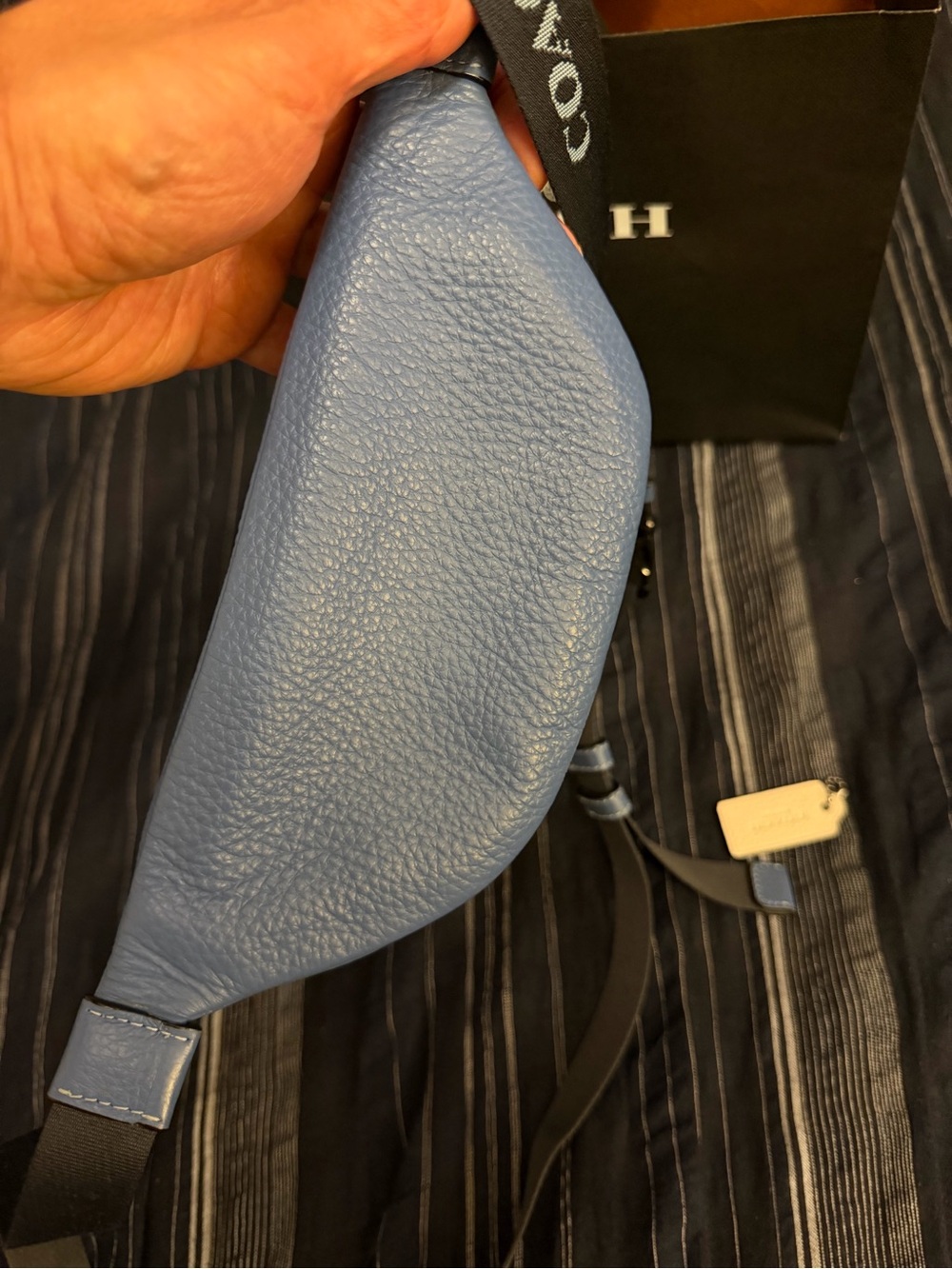 Coach Light Blue Pebbled Leather Waist Bag with Logo Strap - Picture 4 of 11